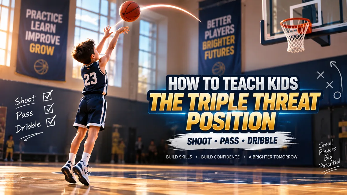 Young basketball player shooting a three-pointer during triple threat training